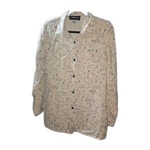 Vintage Sag Harbor Women's 100% Silk Long Sleeve Button Up AOP Blouse SIZE 6